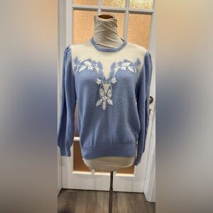 Vintage CLASLE  Blue Floral Embroidered Women's Sweater